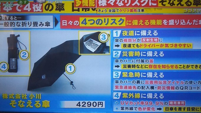 TBS系テレビ　CBC(中部日本放送）ゴゴスマで「そなえる傘」が紹介されました。